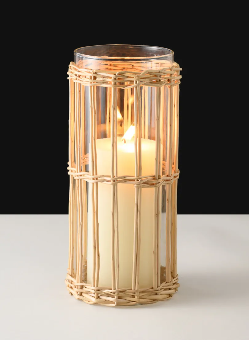 10in Tall Halong Cane Weaved Glass Cylinder