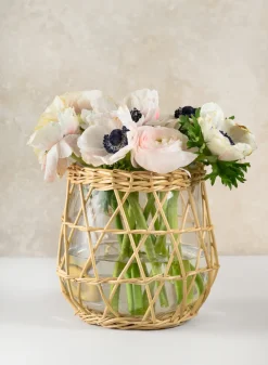 6in Tall Hanoi Market Wicker & Glass Holder
