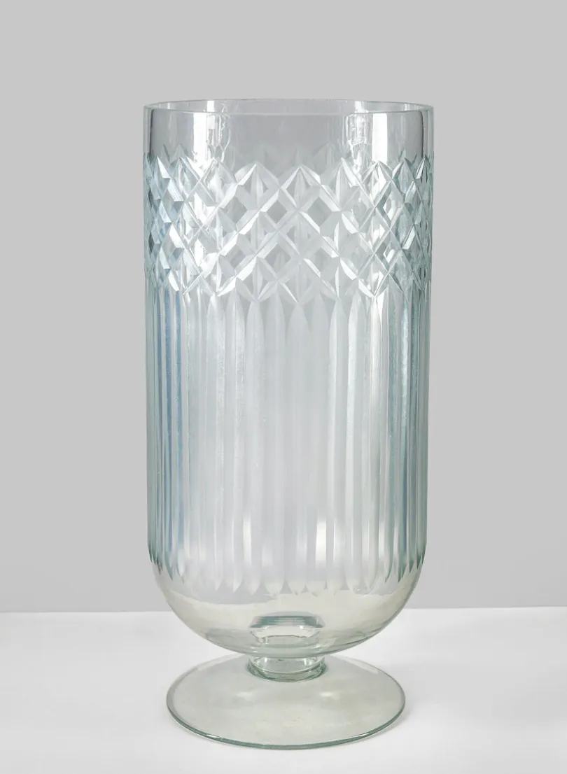 13in Tall Harem Cut Work Hurricane Glass Vase