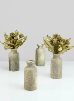 4.5in Tall Harem Gilded Glass Mini Bottle, Set of 4