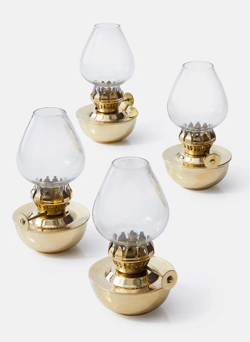 4.5in Tall Heritage Brass Oil Lamp, Mini, Set of 4