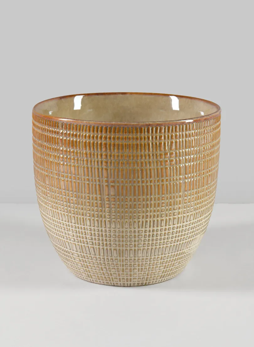 7in Tall Hinata Glazed Ceramic Cachepot