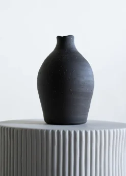 9in Tall Imari Aged Black Artisan Ceramic Vase