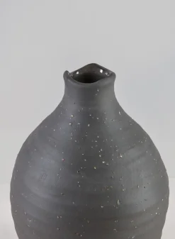 9in Tall Imari Aged Black Artisan Ceramic Vase