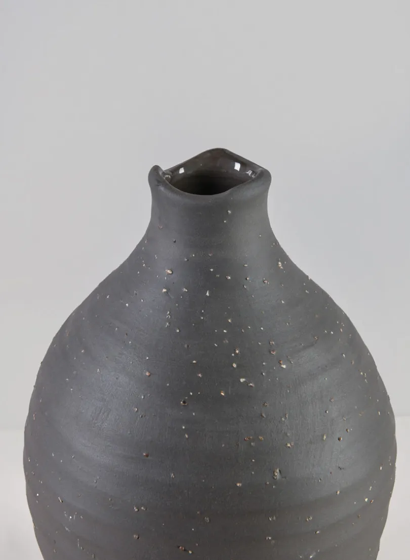 9in Tall Imari Aged Black Artisan Ceramic Vase