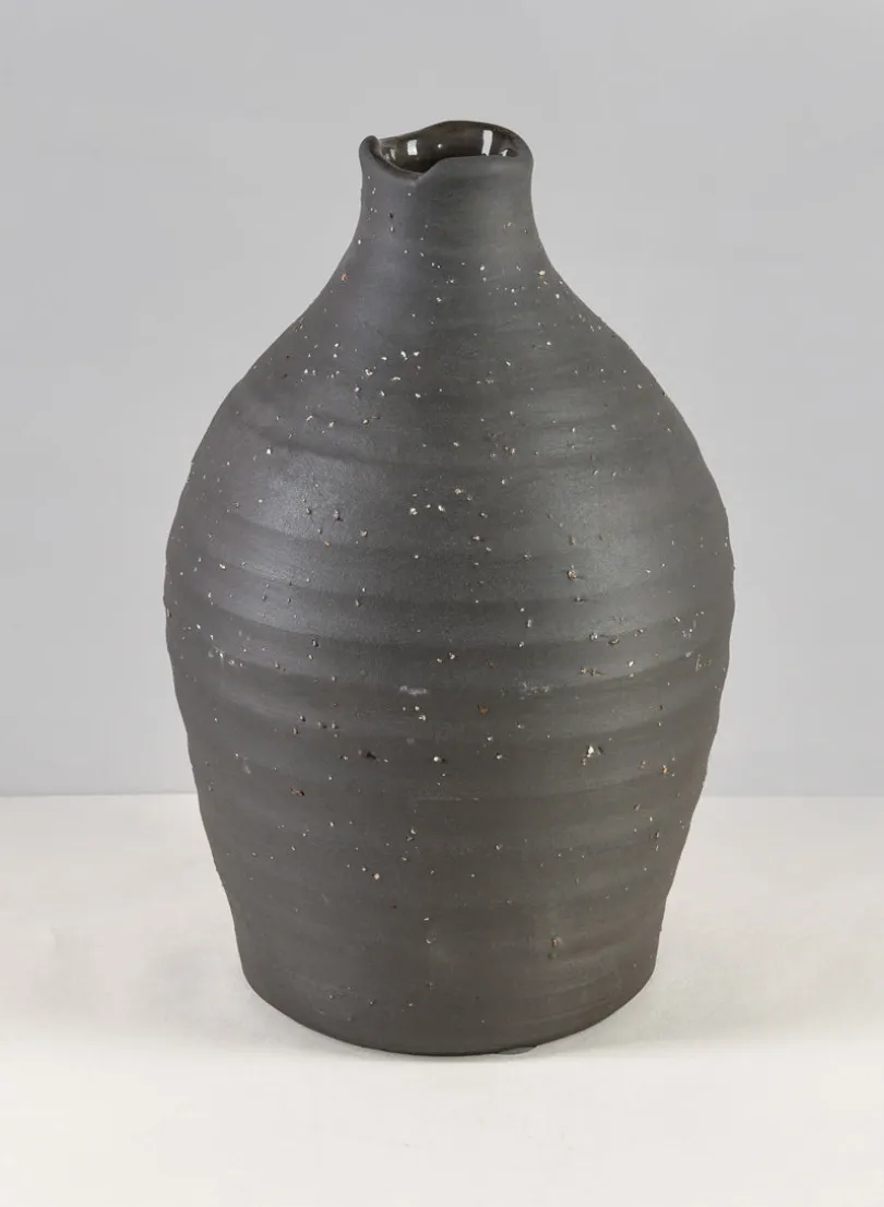 9in Tall Imari Aged Black Artisan Ceramic Vase