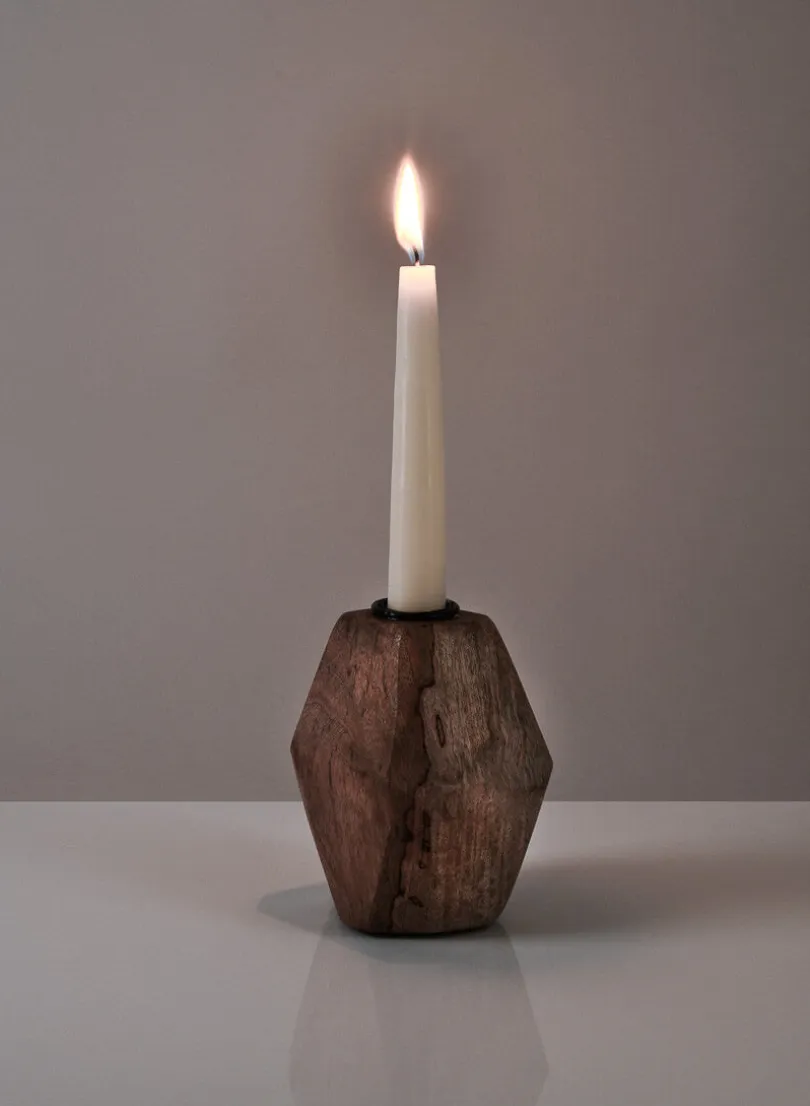 4in Tall Inca Wood Block Candlestick