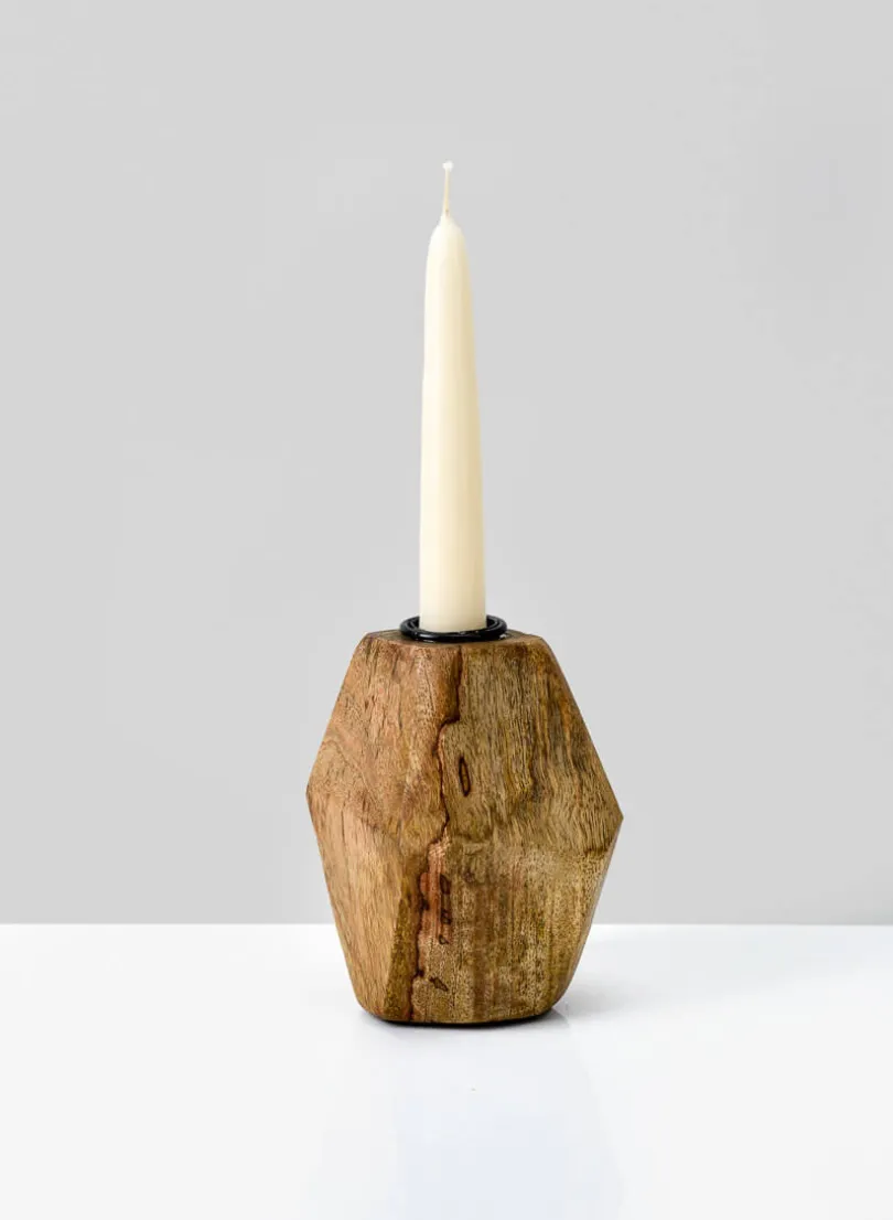 4in Tall Inca Wood Block Candlestick