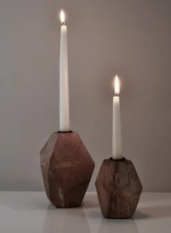 6in Tall Inca Wood Block Candlestick