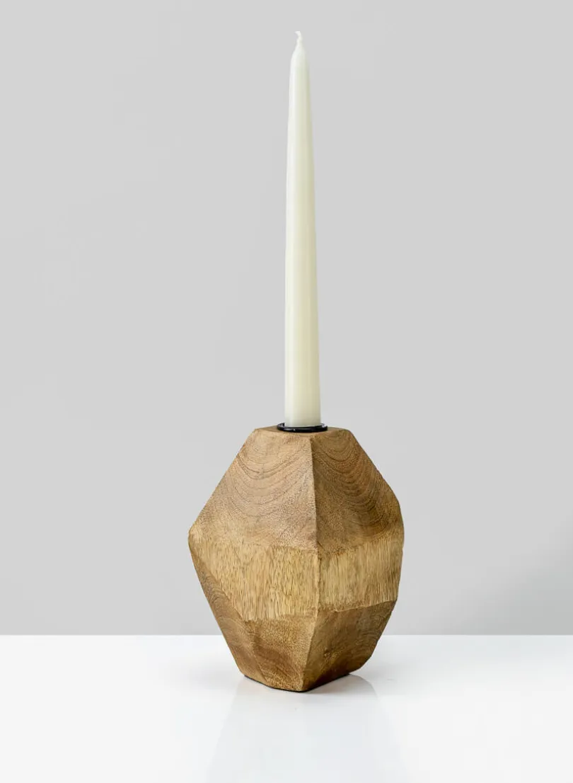 6in Tall Inca Wood Block Candlestick