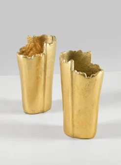 5in Tall Iris Aluminum Gold Mini Vase, Set of 2