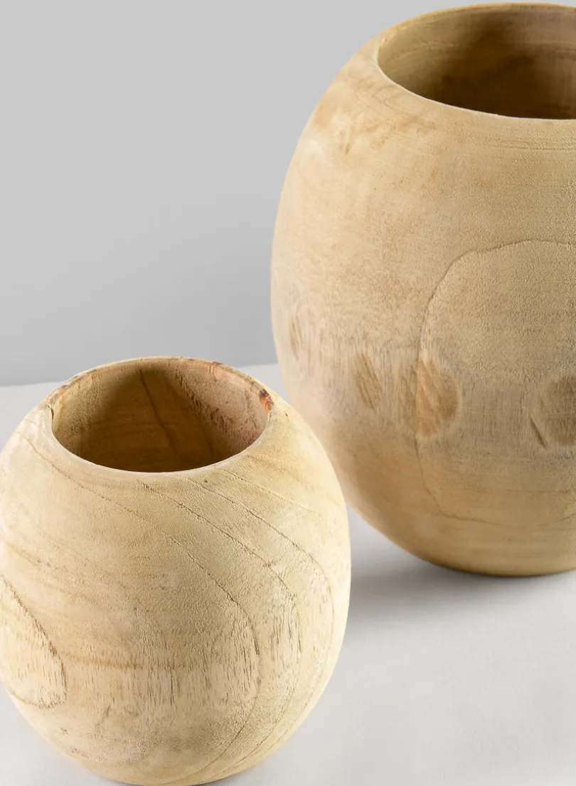 8in Tall Jaya Teak Fishbowl Wood Vase