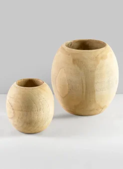8in Tall Jaya Teak Fishbowl Wood Vase