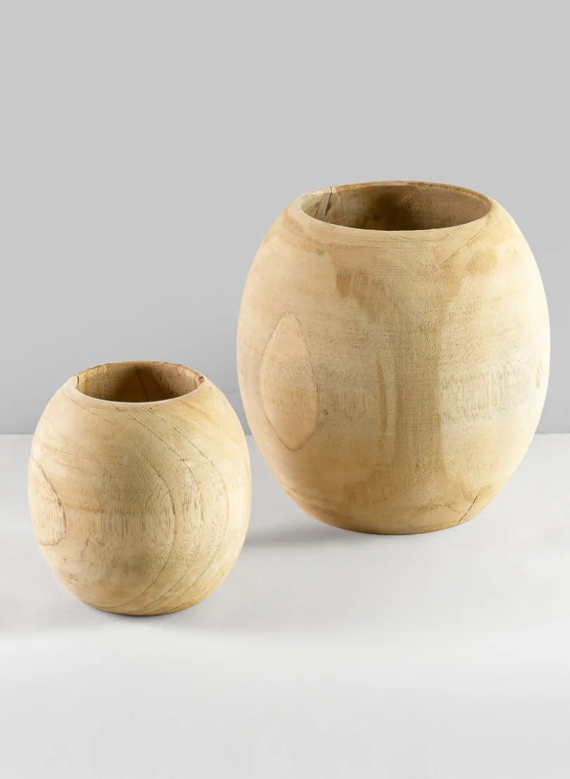 8in Tall Jaya Teak Fishbowl Wood Vase