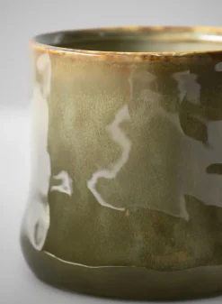 4.5in Tall Kolso Vintage Green Ceramic Cachepot