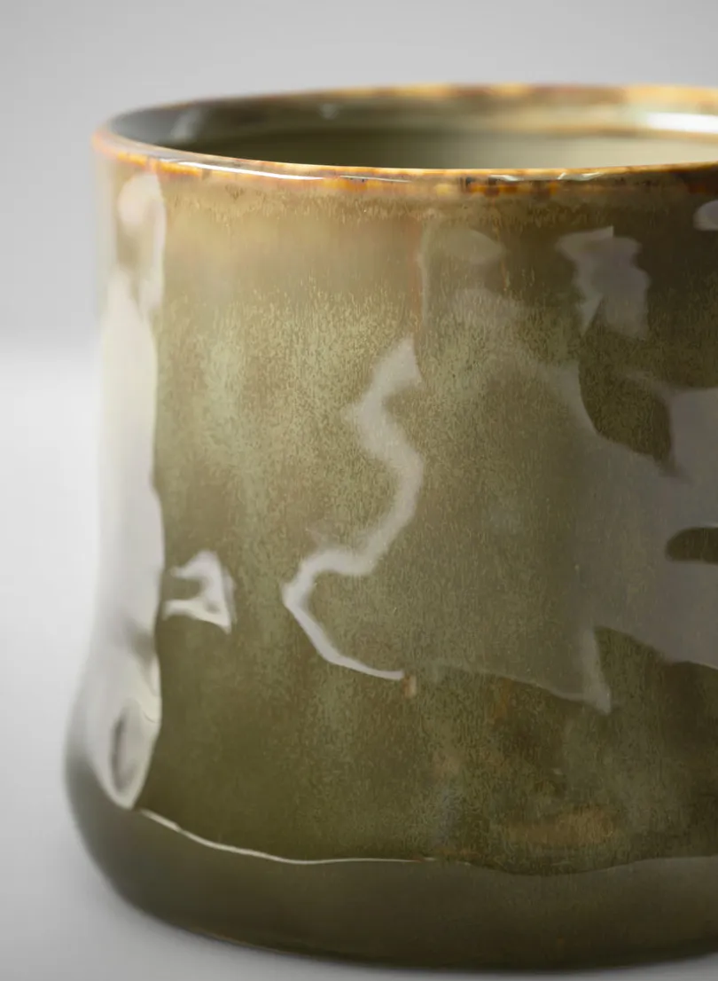 4.5in Tall Kolso Vintage Green Ceramic Cachepot
