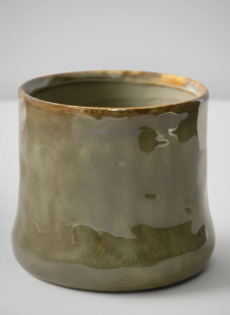 4.5in Tall Kolso Vintage Green Ceramic Cachepot
