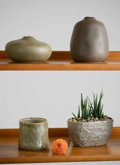 4.5in Tall Kolso Vintage Green Ceramic Cachepot