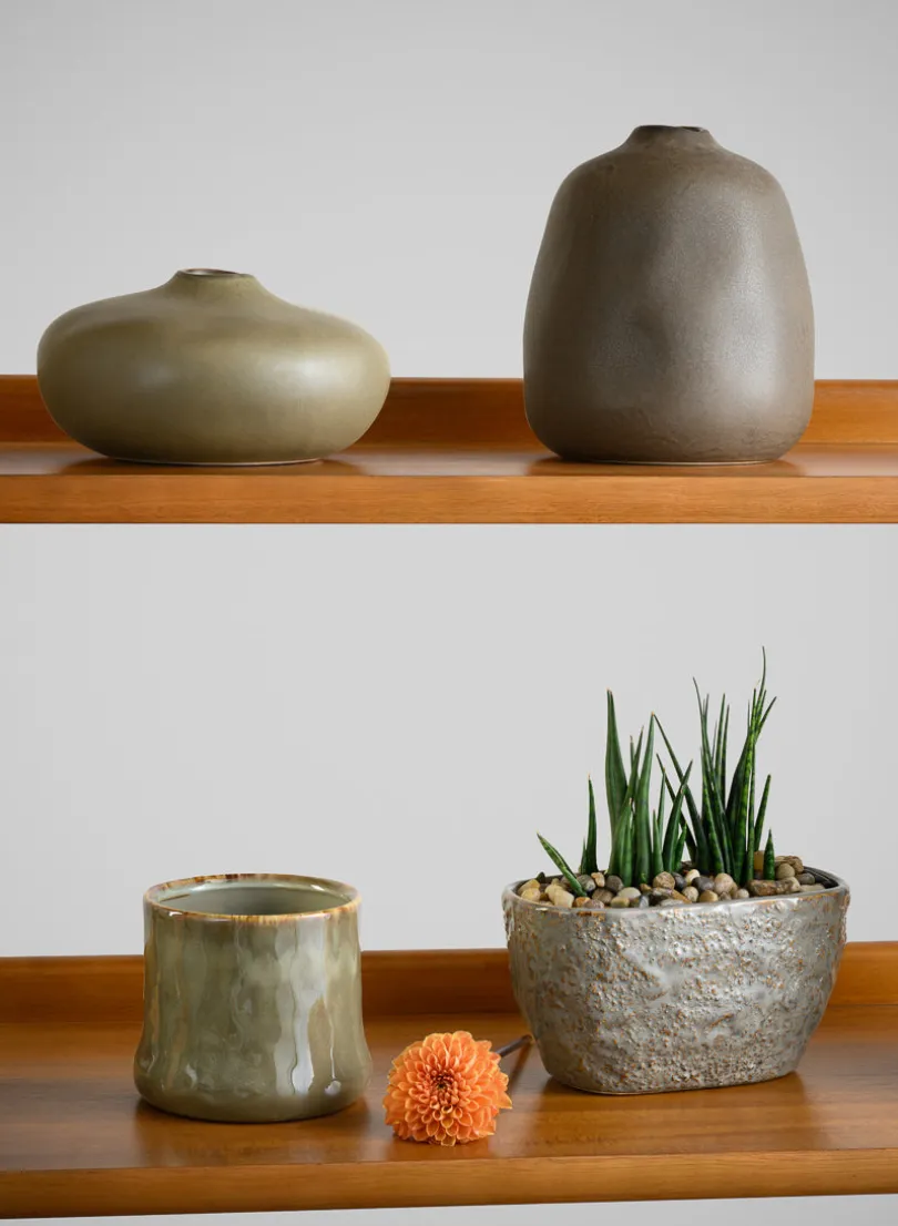 4.5in Tall Kolso Vintage Green Ceramic Cachepot