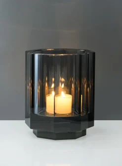 5in Tall Krustallos Luxe Smoke Gray Crystal Glass Candle Holder