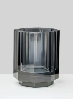 5in Tall Krustallos Luxe Smoke Gray Crystal Glass Candle Holder