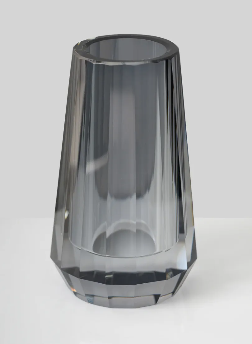 4in Tall Krustallos Luxe Smoke Grey Crystal Glass Vase, Mini