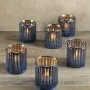 3in Tall La Fete en Antique Blue Glass Votive Holder, Set of 6