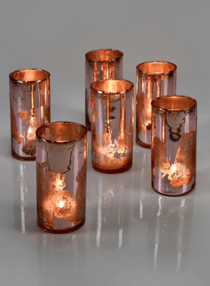 4in Tall La Fete en Rose Vintage Pink Glass Cylinder, Set of 6
