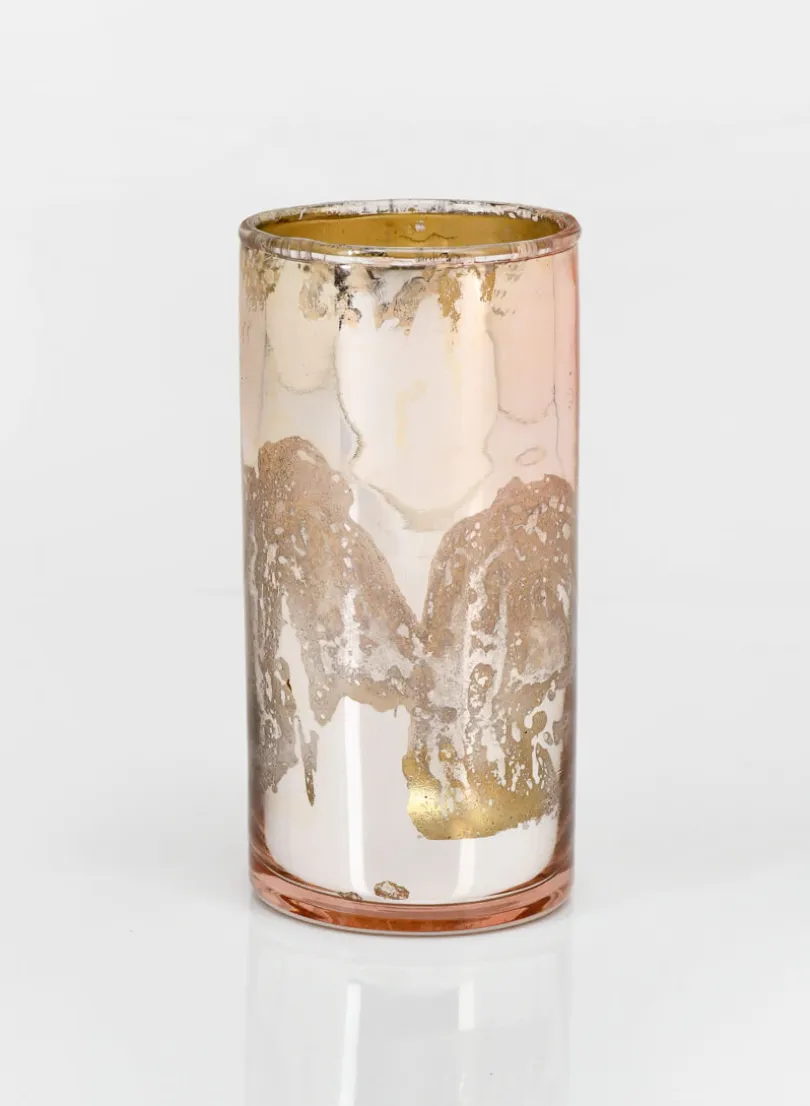 4in Tall La Fete en Rose Vintage Pink Glass Cylinder, Set of 6