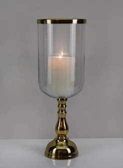 14.5in Tall Leila Gold Glass Hurricane