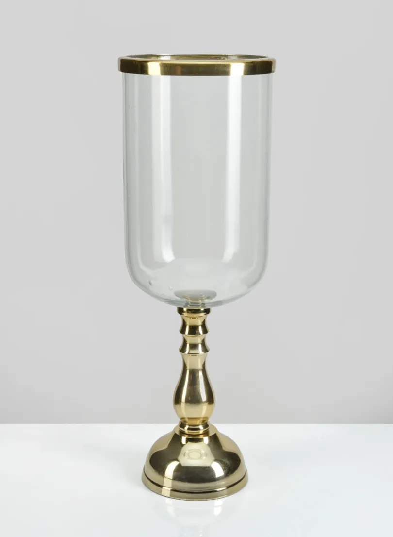 14.5in Tall Leila Gold Glass Hurricane