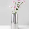 9in Tall Le Mans Silver Faceted Stainless Steel Vase