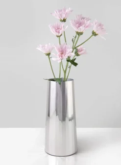 9in Tall Le Mans Silver Faceted Stainless Steel Vase