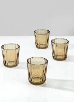 2.5in Tall Light Amber Fluted Glass Votive Holder, Set of 4