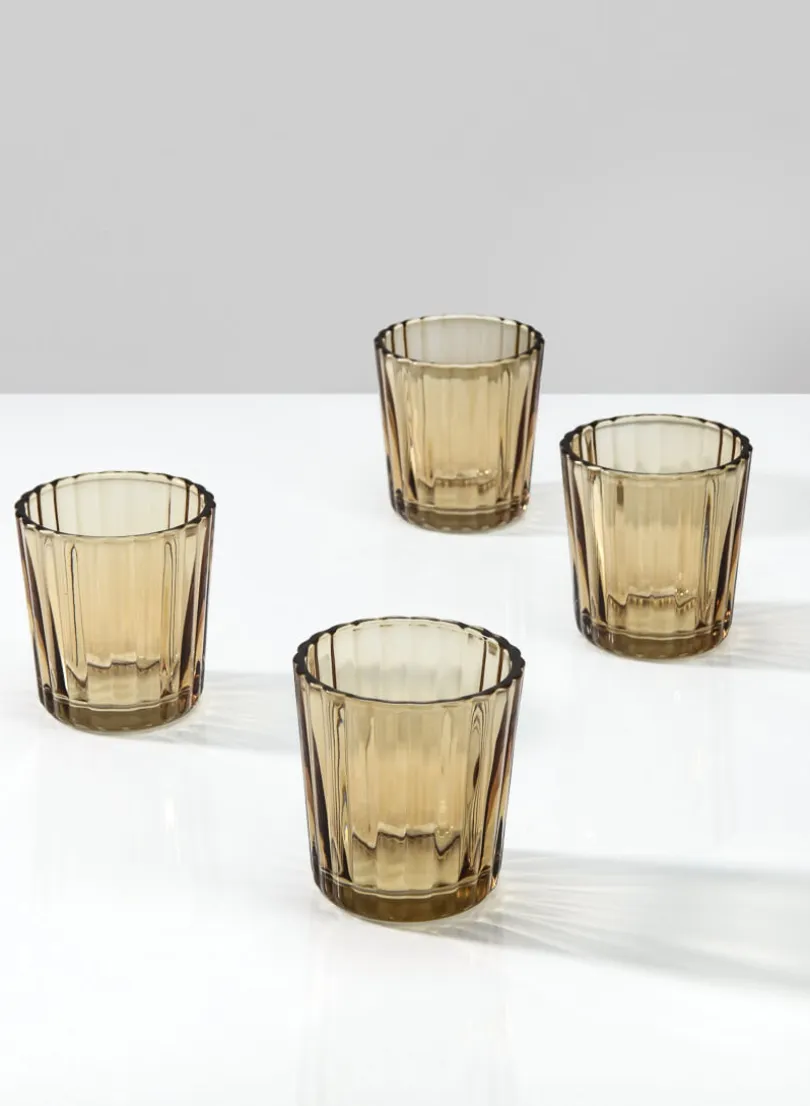 2.5in Tall Light Amber Fluted Glass Votive Holder, Set of 4