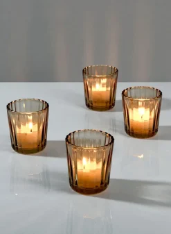 2.5in Tall Light Amber Fluted Glass Votive Holder, Set of 4