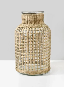 12.5in Tall Los Cabos Rattan Glass Vase, Large