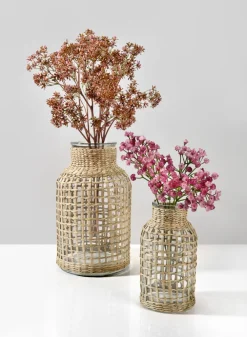 12.5in Tall Los Cabos Rattan Glass Vase, Large