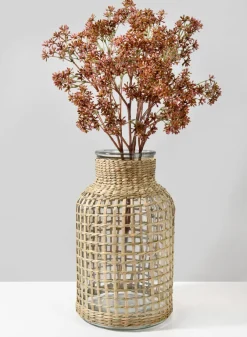 12.5in Tall Los Cabos Rattan Glass Vase, Large