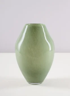 10in Tall Lucerne Jade Green Hand Blown Glass Vase