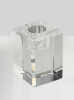 2in Tall Luxe Crystal Block Taper Glass Holder