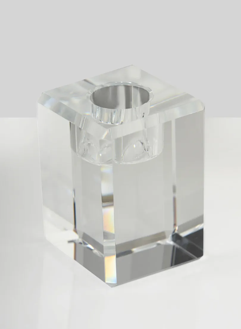 2in Tall Luxe Crystal Block Taper Glass Holder