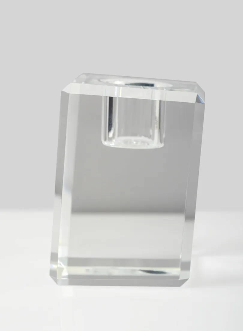 2in Tall Luxe Crystal Block Taper Glass Holder