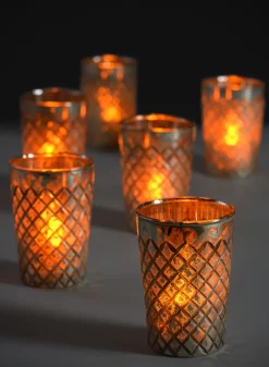 3.5in Tall Maharaj Tall Antique Silver Votive Holder, Set of 6
