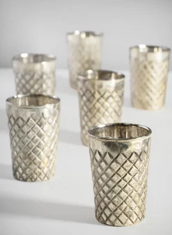 3.5in Tall Maharaj Tall Antique Silver Votive Holder, Set of 6