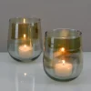 4.25in Tall Malaga Green Luster Glass Holder, Set of 2