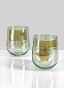 4.25in Tall Malaga Green Luster Glass Holder, Set of 2