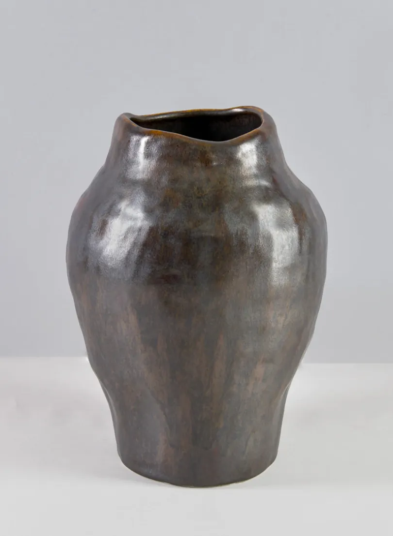 9in Tall Mashiko Aged Brown Artisan Ceramic Urn
