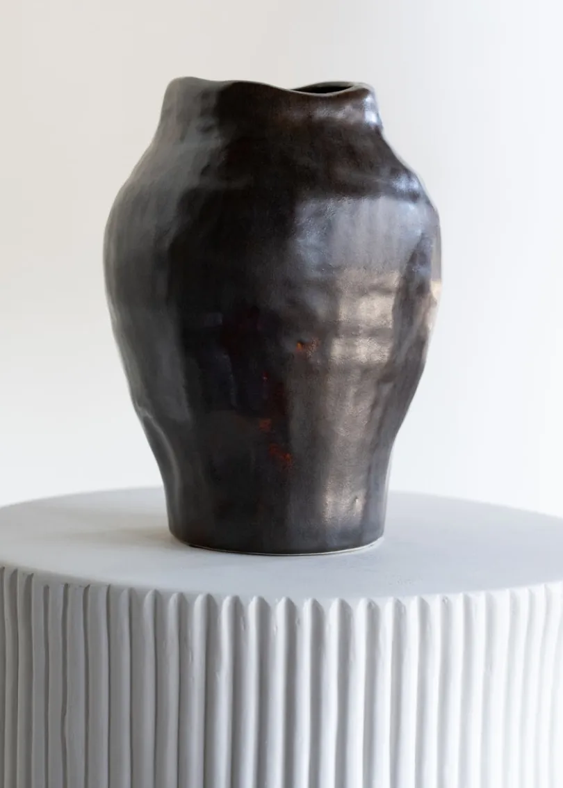 9in Tall Mashiko Aged Brown Artisan Ceramic Urn