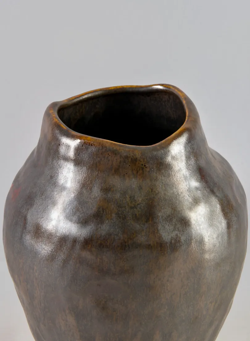 9in Tall Mashiko Aged Brown Artisan Ceramic Urn